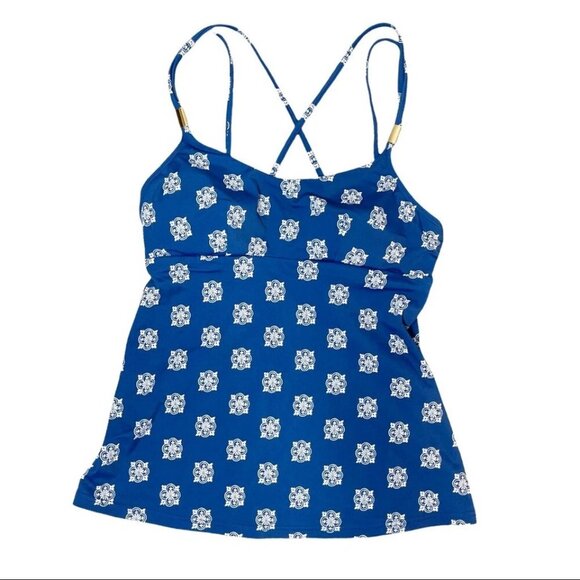 LOFT BEACH BLUE & WHITE CROSS BACK TANKINI HIGH CUT SWIMSUIT SET SIZE XL NWT - Picture 3 of 11